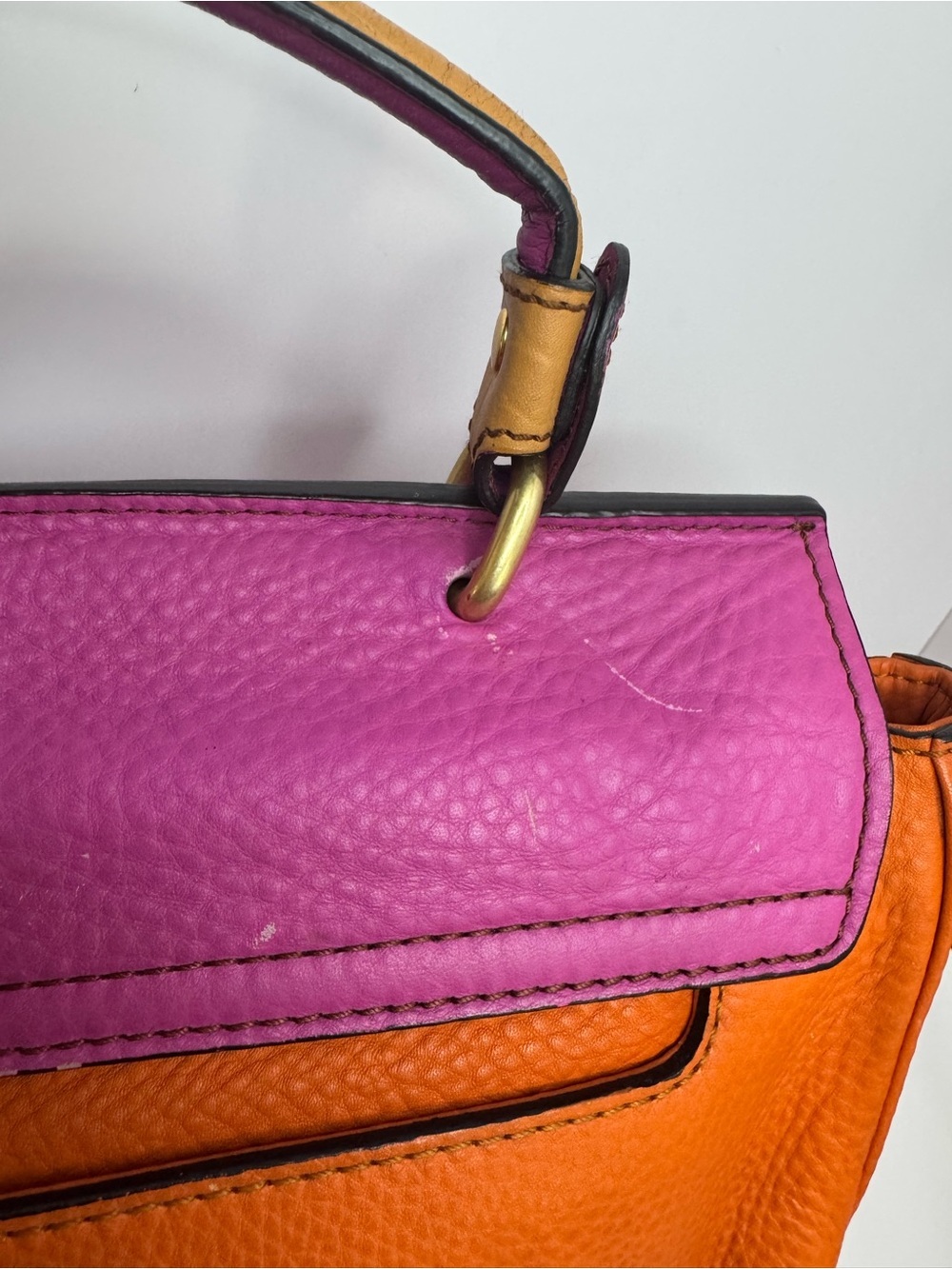 #320 MCM Limited Edition Buckle Flap Top Handle Leather Color block Two Way Bag - Picture 5 of 17